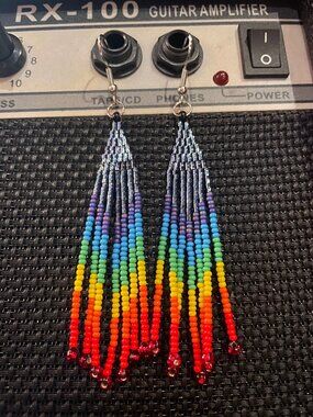 Pride rainbow fringe bead earrings